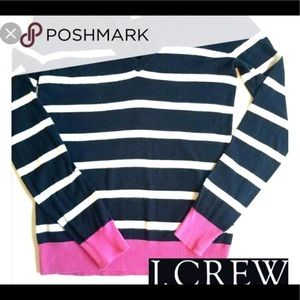 J. Crew Navy and White Striped Sweater with Pink